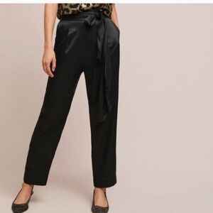 Anthropologie Ett:Twa Black Satin Dress Pants Size 4 Tie Waist Sash NWT